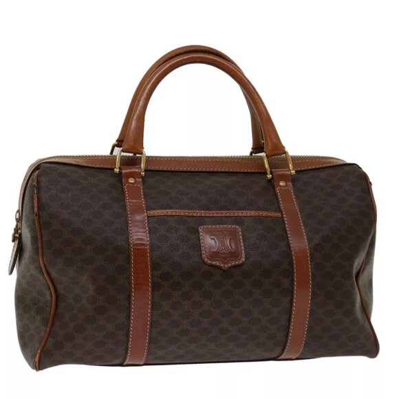 CELINE Macadam Canvas Boston Bag PVC Brown Auth yk11195 - Picture 1 of 12